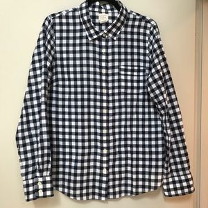 Navy and white Gingham check J Crew shirt